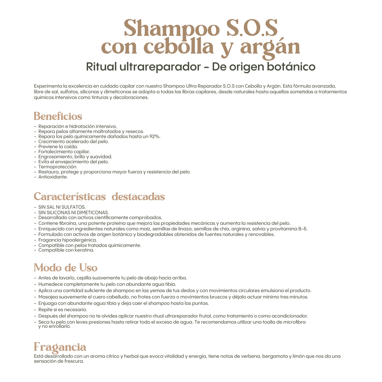 Shampoo S.O.S Reparador Ritual Botanico – Con Cebolla y Argán para un Cabello Fuerte y Saludable - Repair Shampoo – Onion & Argan for Strong, Healthy Hair 400 ml
