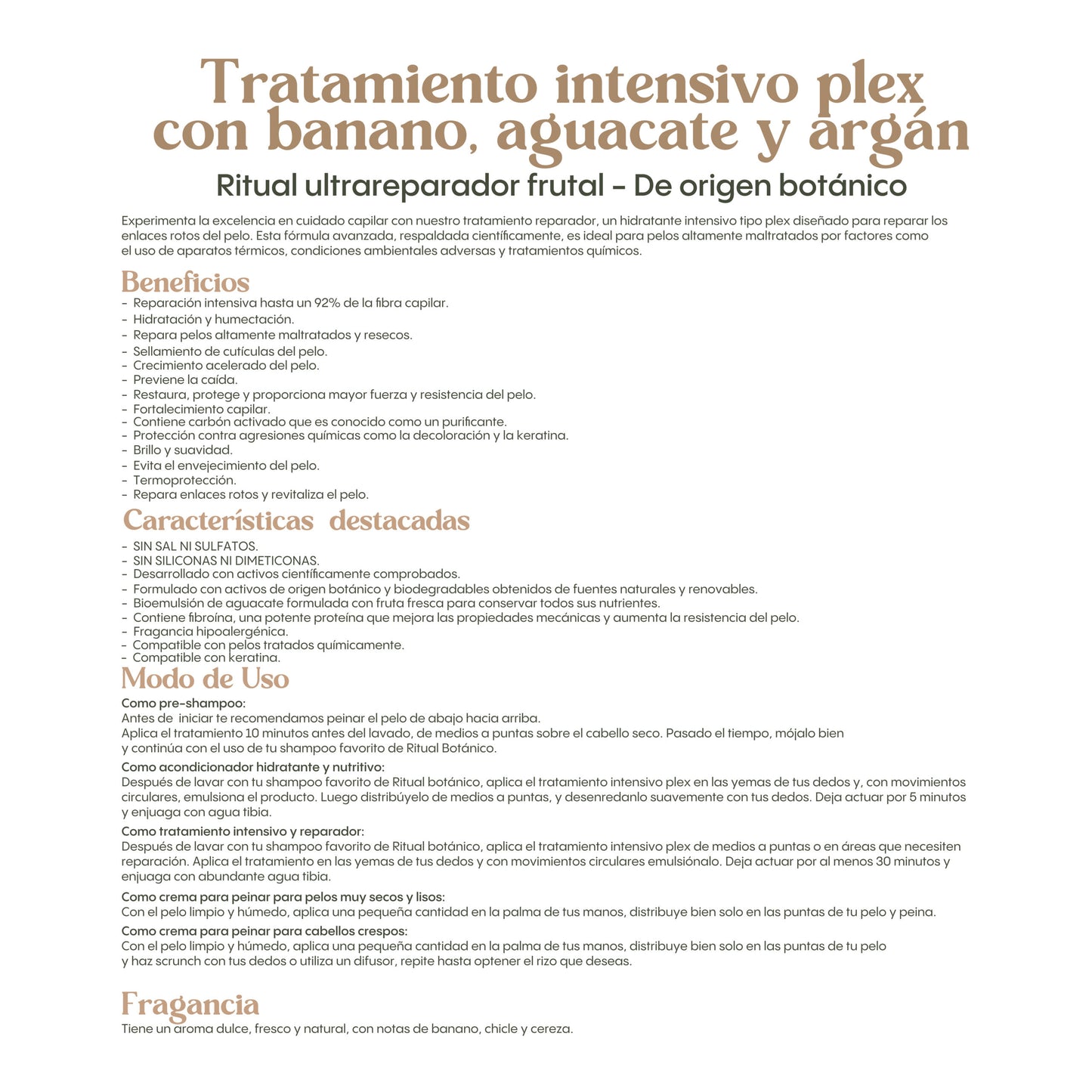 Tratamiento Intensivo Plex Ritual Botánico – Reparación y Nutrición Profunda con Banano, Aguacate y Argán - Intensive Plex Treatment – Deep Repair & Hydration with Banana, Avocado & Argan 400 ml