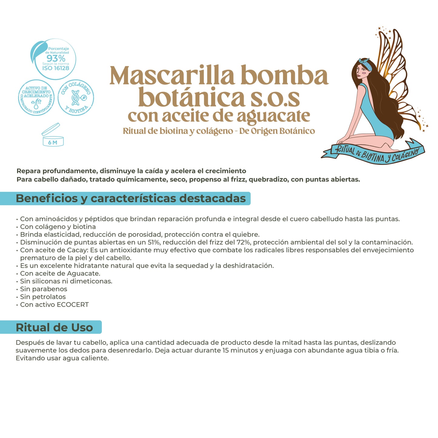 Mascarilla Bomba Botánica S.O.S Ritual Botánico – Reparación Intensiva con Ingredientes Naturales- Repair Hair Mask with natura lingredients 400 ml