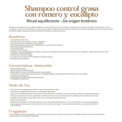 Shampoo Control Grasa con Romero y Eucalipto 400 ml Ritual Botánico