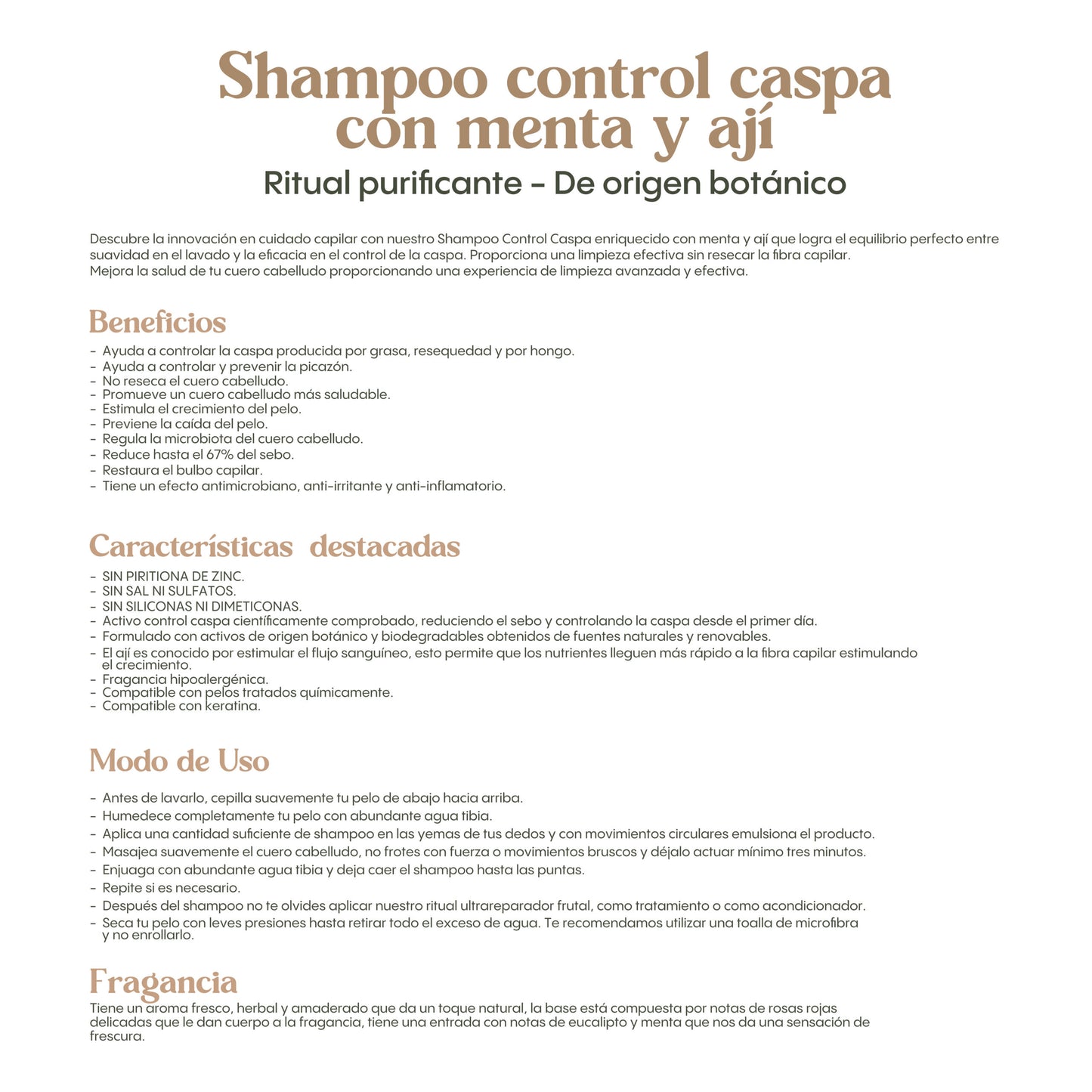 Shampoo Control Caspa con Menta y Ají 400 ml Ritual Botánico