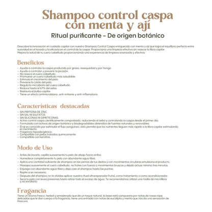 Shampoo Control Caspa con Menta y Ají 400 ml Ritual Botánico