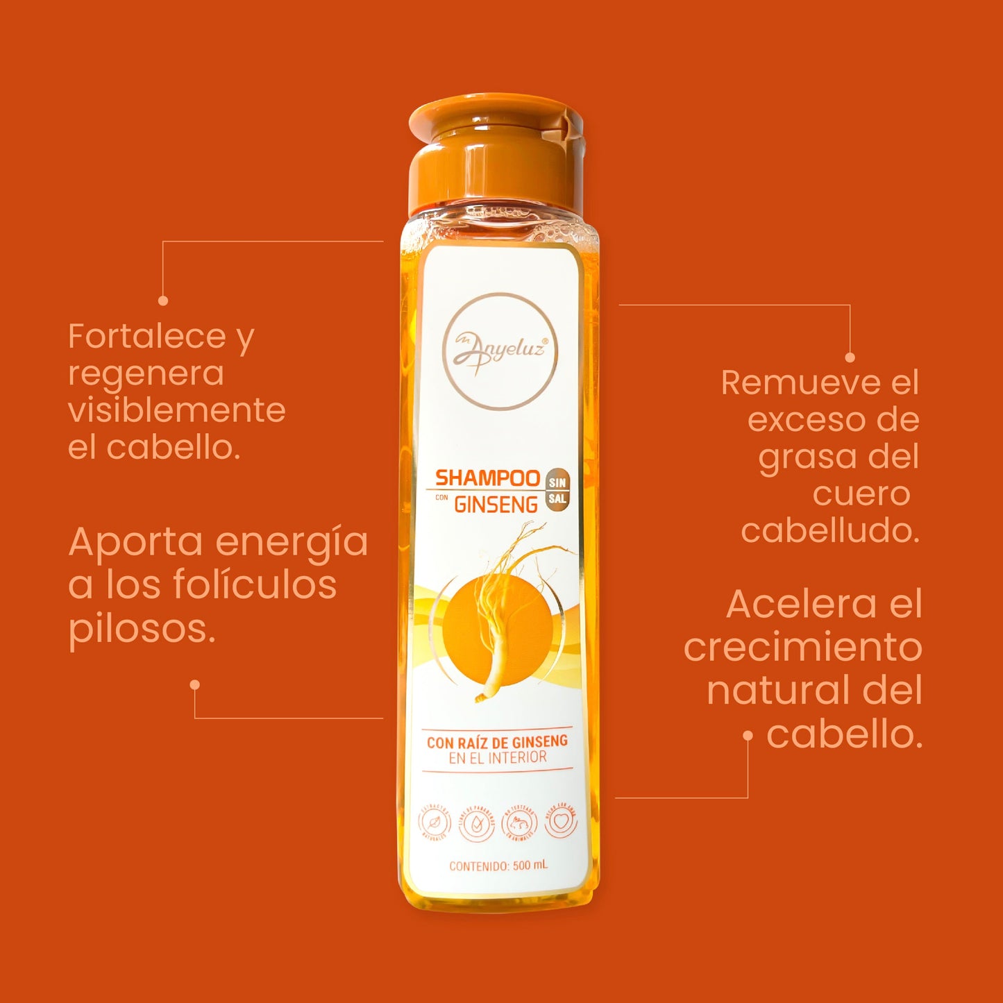 Shampoo con Ginseng 500 ml Anyeluz