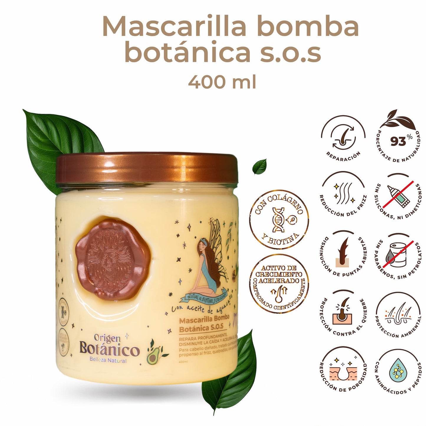 Mascarilla Bomba Botánica S.O.S Ritual Botánico – Reparación Intensiva con Ingredientes Naturales- Repair Hair Mask with natura lingredients 400 ml