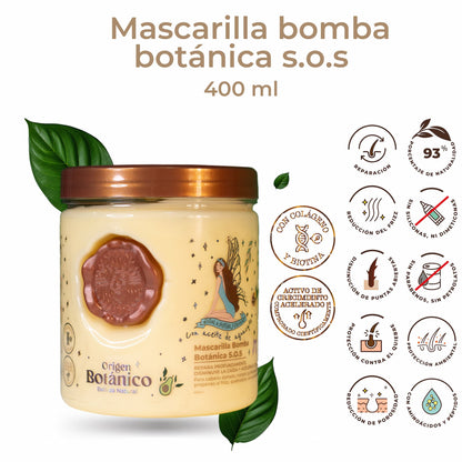 Mascarilla Bomba Botánica S.O.S Ritual Botánico – Reparación Intensiva con Ingredientes Naturales- Repair Hair Mask with natura lingredients 400 ml